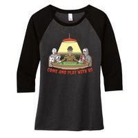 Come And Play With Us Spooky Horror Halloween Women's Tri-Blend 3/4-Sleeve Raglan Shirt