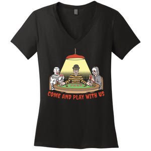 Come And Play With Us Spooky Horror Halloween Women's V-Neck T-Shirt