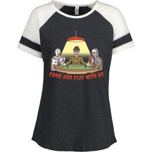 Come And Play With Us Spooky Horror Halloween Enza Ladies Jersey Colorblock Tee