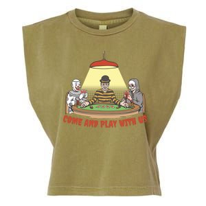 Come And Play With Us Spooky Horror Halloween Garment-Dyed Women's Muscle Tee