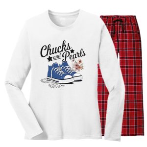 Chucks And Pearls For Ladies 2025 For Ladies Women's Long Sleeve Flannel Pajama Set 