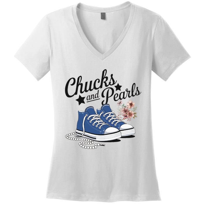 Chucks And Pearls For Ladies 2025 For Ladies Women's V-Neck T-Shirt