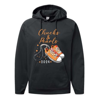 Chucks And Pearls 2024 Kamala Harris For President 47th Performance Fleece Hoodie