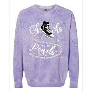 Chucks And Pearls 2024 Kamala Harris 2024 Vote For President Funny Gift Colorblast Crewneck Sweatshirt