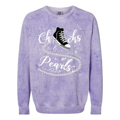 Chucks And Pearls 2024 Kamala Harris 2024 Vote For President Funny Gift Colorblast Crewneck Sweatshirt