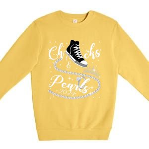 Chucks And Pearls 2024 Kamala Harris 2024 Vote For President Funny Gift Premium Crewneck Sweatshirt