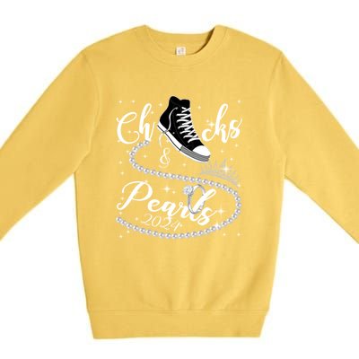 Chucks And Pearls 2024 Kamala Harris 2024 Vote For President Funny Gift Premium Crewneck Sweatshirt