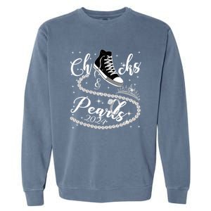 Chucks And Pearls 2024 Kamala Harris 2024 Vote For President Funny Gift Garment-Dyed Sweatshirt