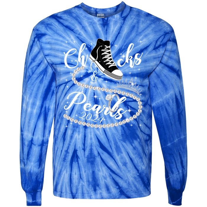 Chucks And Pearls 2024 Kamala Harris 2024 Vote For President Funny Gift Tie-Dye Long Sleeve Shirt