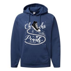 Chucks And Pearls 2024 Kamala Harris 2024 Vote For President Funny Gift Performance Fleece Hoodie