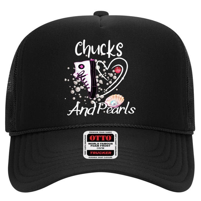 Chucks And Pearls Fashion High Crown Mesh Back Trucker Hat