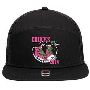 Chucks And Pearls Im With Her Kamala 2024 7 Panel Mesh Trucker Snapback Hat