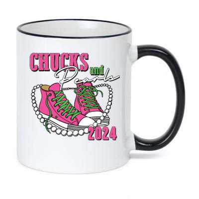 Chucks And Pearls Im With Her Kamala 2024 11oz Black Color Changing Mug