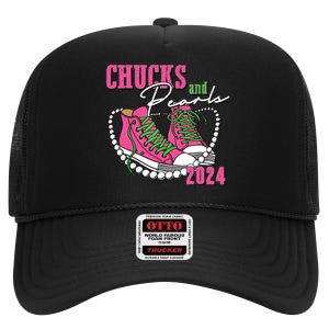 Chucks And Pearls Im With Her Kamala 2024 High Crown Mesh Back Trucker Hat