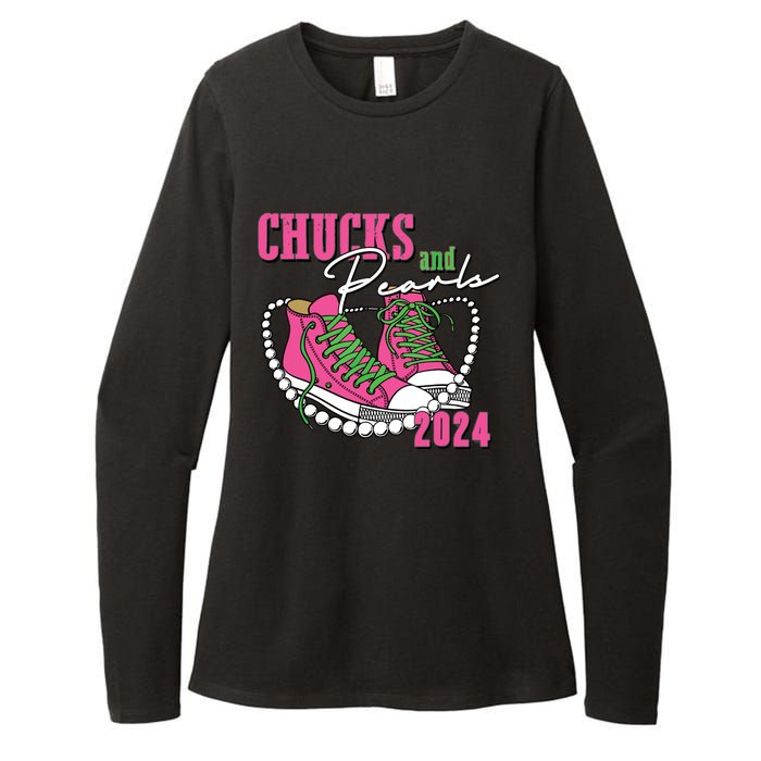 Chucks And Pearls Im With Her Kamala 2024 Womens CVC Long Sleeve Shirt