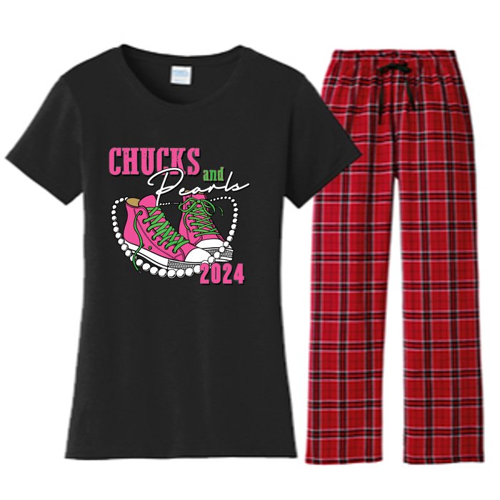 Chucks And Pearls Im With Her Kamala 2024 Women's Flannel Pajama Set