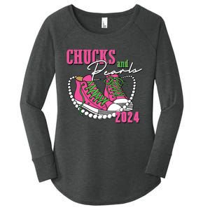 Chucks And Pearls Im With Her Kamala 2024 Women's Perfect Tri Tunic Long Sleeve Shirt