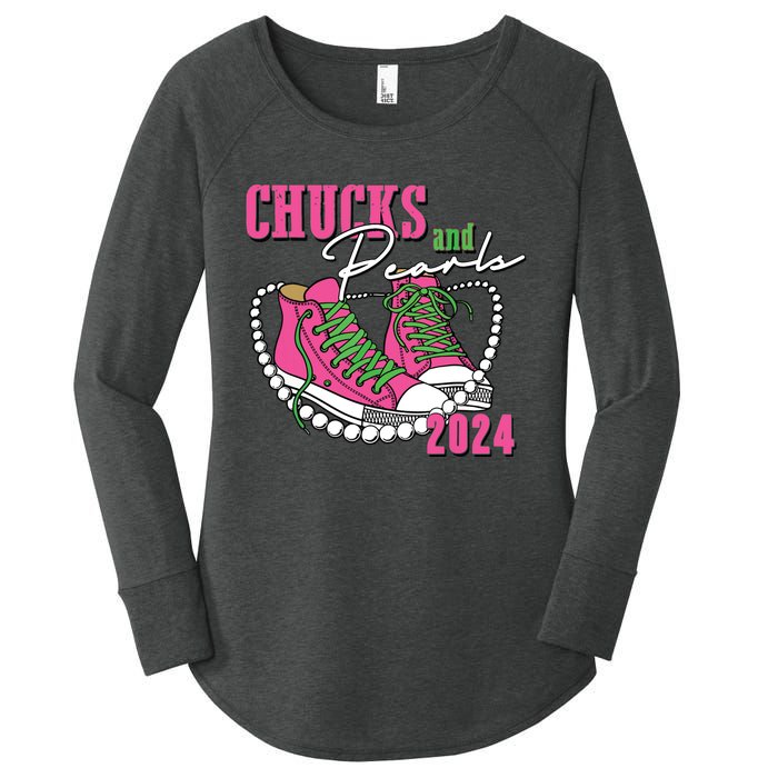 Chucks And Pearls Im With Her Kamala 2024 Women's Perfect Tri Tunic Long Sleeve Shirt