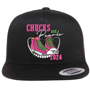 Chucks And Pearls Im With Her Kamala 2024 Flat Bill Trucker Hat