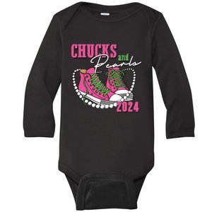 Chucks And Pearls Im With Her Kamala 2024 Baby Long Sleeve Bodysuit