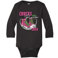 Chucks And Pearls Im With Her Kamala 2024 Baby Long Sleeve Bodysuit