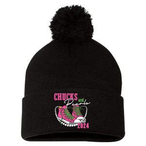 Chucks And Pearls Im With Her Kamala 2024 Pom Pom 12in Knit Beanie