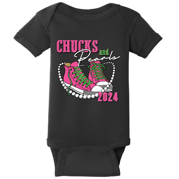 Chucks And Pearls Im With Her Kamala 2024 Baby Bodysuit