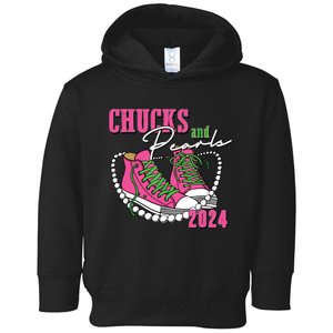 Chucks And Pearls Im With Her Kamala 2024 Toddler Hoodie