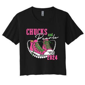 Chucks And Pearls Im With Her Kamala 2024 Women's Crop Top Tee