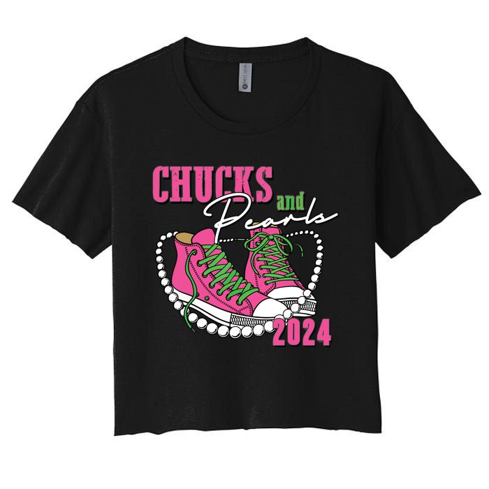 Chucks And Pearls Im With Her Kamala 2024 Women's Crop Top Tee