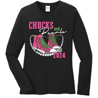 Chucks And Pearls Im With Her Kamala 2024 Ladies Long Sleeve Shirt