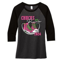 Chucks And Pearls Im With Her Kamala 2024 Women's Tri-Blend 3/4-Sleeve Raglan Shirt