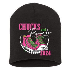 Chucks And Pearls Im With Her Kamala 2024 Short Acrylic Beanie