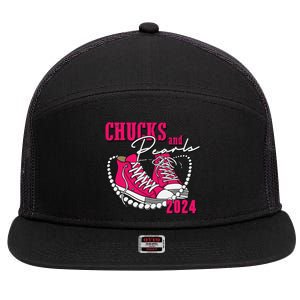 Chucks And Pearls Im With Her Kamala 2024 7 Panel Mesh Trucker Snapback Hat