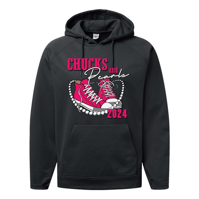 Chucks And Pearls Im With Her Kamala 2024 Performance Fleece Hoodie