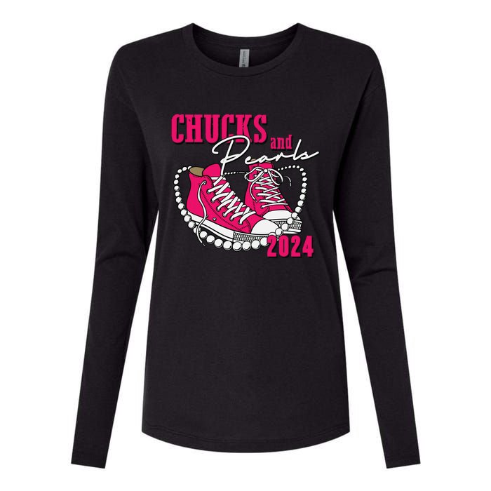 Chucks And Pearls Im With Her Kamala 2024 Womens Cotton Relaxed Long Sleeve T-Shirt