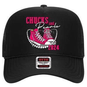 Chucks And Pearls Im With Her Kamala 2024 High Crown Mesh Back Trucker Hat