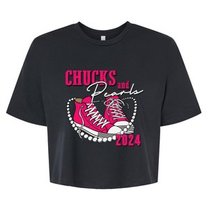 Chucks And Pearls Im With Her Kamala 2024 Bella+Canvas Jersey Crop Tee