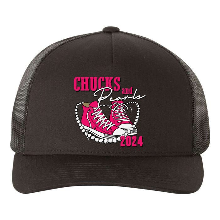 Chucks And Pearls Im With Her Kamala 2024 Yupoong Adult 5-Panel Trucker Hat