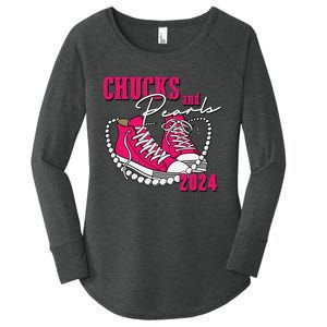 Chucks And Pearls Im With Her Kamala 2024 Women's Perfect Tri Tunic Long Sleeve Shirt