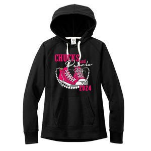 Chucks And Pearls Im With Her Kamala 2024 Women's Fleece Hoodie