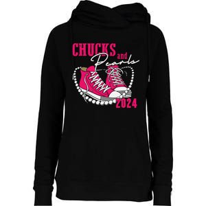 Chucks And Pearls Im With Her Kamala 2024 Womens Funnel Neck Pullover Hood