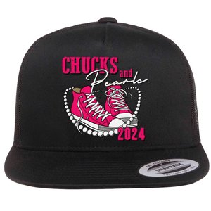 Chucks And Pearls Im With Her Kamala 2024 Flat Bill Trucker Hat