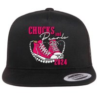 Chucks And Pearls Im With Her Kamala 2024 Flat Bill Trucker Hat