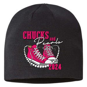 Chucks And Pearls Im With Her Kamala 2024 Sustainable Beanie