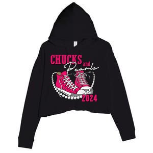 Chucks And Pearls Im With Her Kamala 2024 Crop Fleece Hoodie