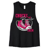 Chucks And Pearls Im With Her Kamala 2024 Women's Racerback Cropped Tank