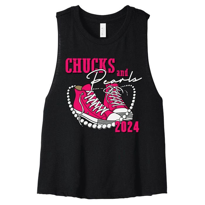 Chucks And Pearls Im With Her Kamala 2024 Women's Racerback Cropped Tank