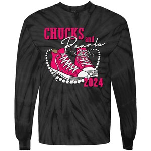 Chucks And Pearls Im With Her Kamala 2024 Tie-Dye Long Sleeve Shirt