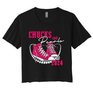 Chucks And Pearls Im With Her Kamala 2024 Women's Crop Top Tee